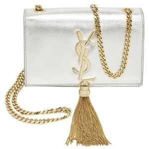 YSL pompom leather Kate Silver and Gold Tassel Bag Saint Laurent